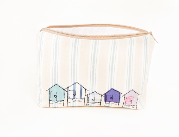 Embroidered beach hut make-up bag