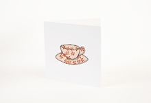 Red flower teacup greetings card